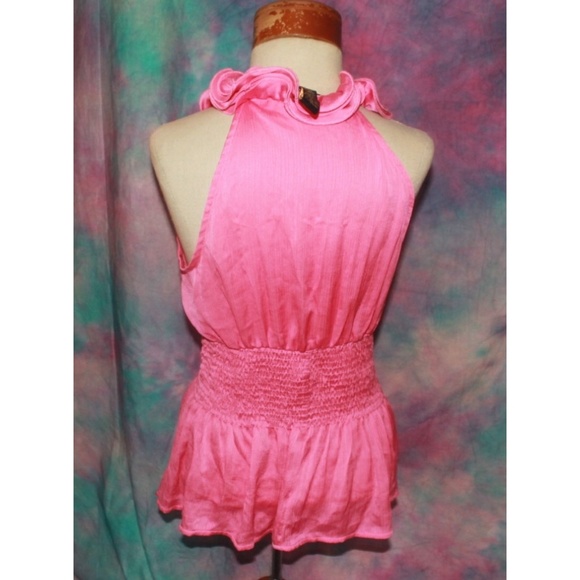 Pink Ruffle button down peplum halter top blouse L - Picture 3 of 3